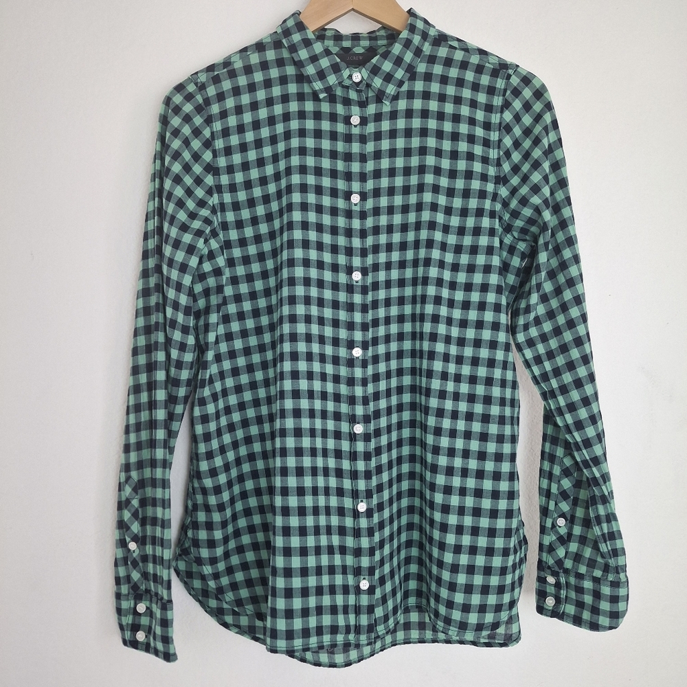 J. Crew Navy & Green Gingham Boy Shirt Size 10
